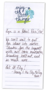Handwritten note to Lyn Falk from Retailworks