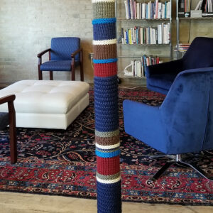 knit or crocheted yarn bomb