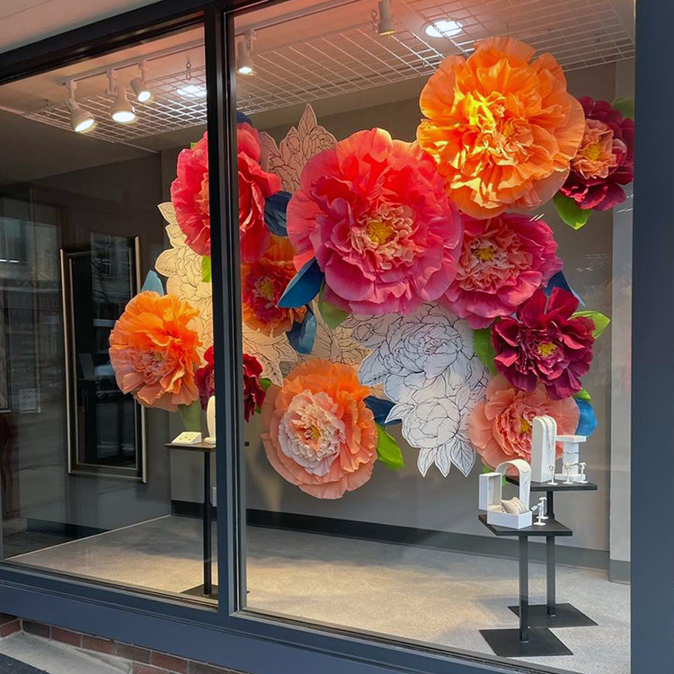 paper flower window display prop