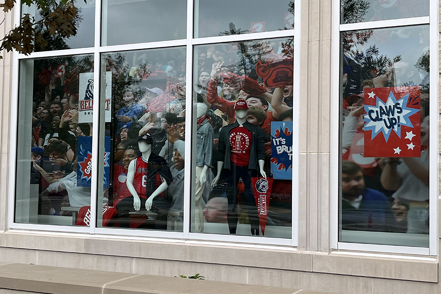 the bruin shop belmont university window display