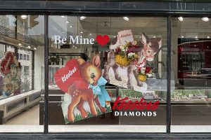 winter valentine window display
