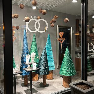 holiday tree window display