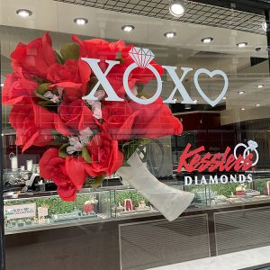winter valentines day window display