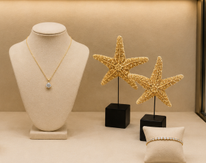Two starfish props in jewelry case
